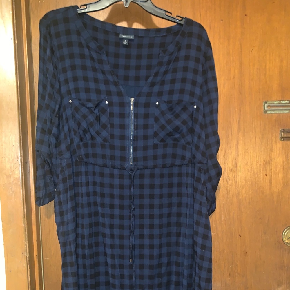 TORRID Blue Plaid Challis Dress! It has pockets!